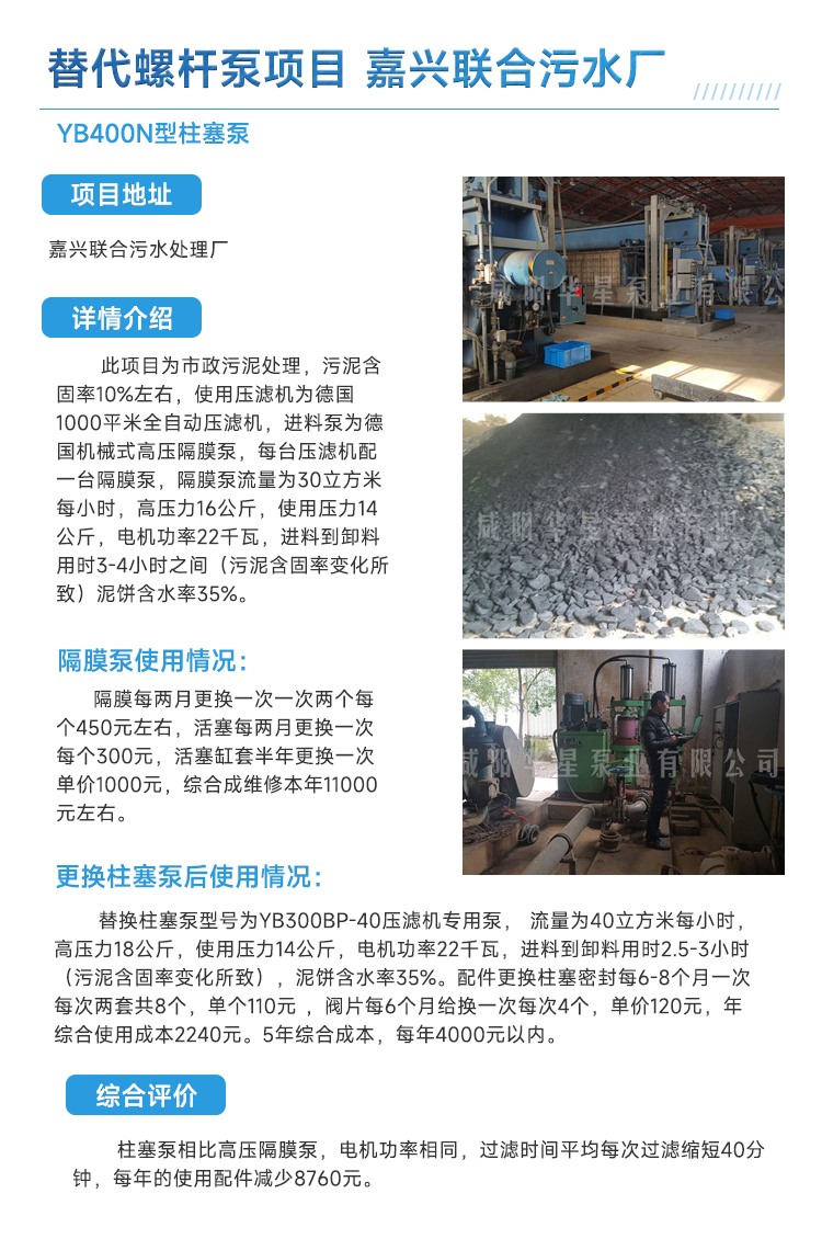污水处理厂柱塞泵替代螺杆泵